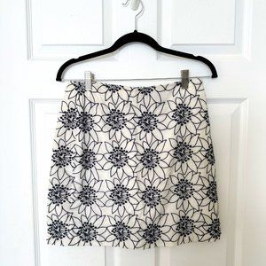 J. Crew - Embroidered Floral Mini Skirt - Navy + White - Size 2